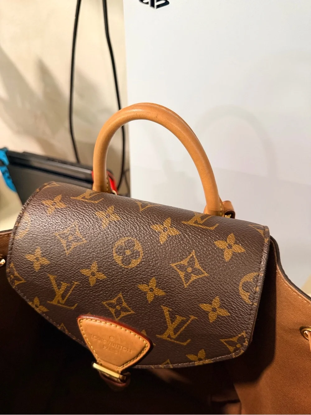 Louis Vuitton montsouris Brown Monogram Canvas Small Backpack with Vachetta Trim